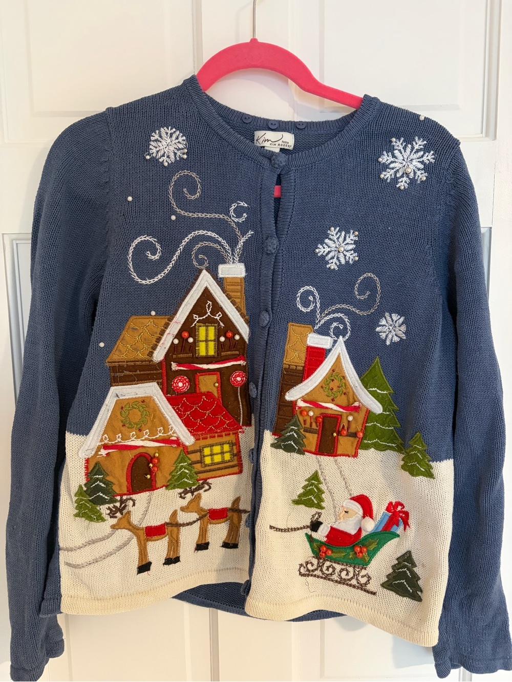 Kim Rogers PXL Embroidered ugly Christmas Cardigan Sweater with matching scarf
